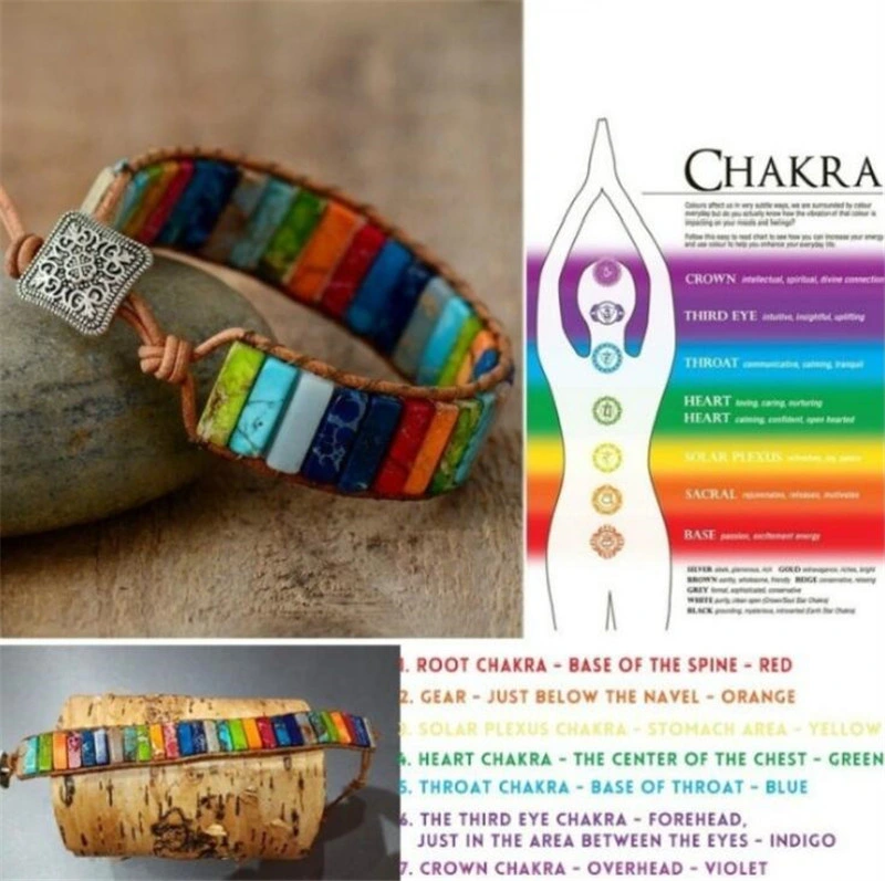 Unique Multi Color Natural Stone Tube Beads Leather Handmade Chakra Bracelets