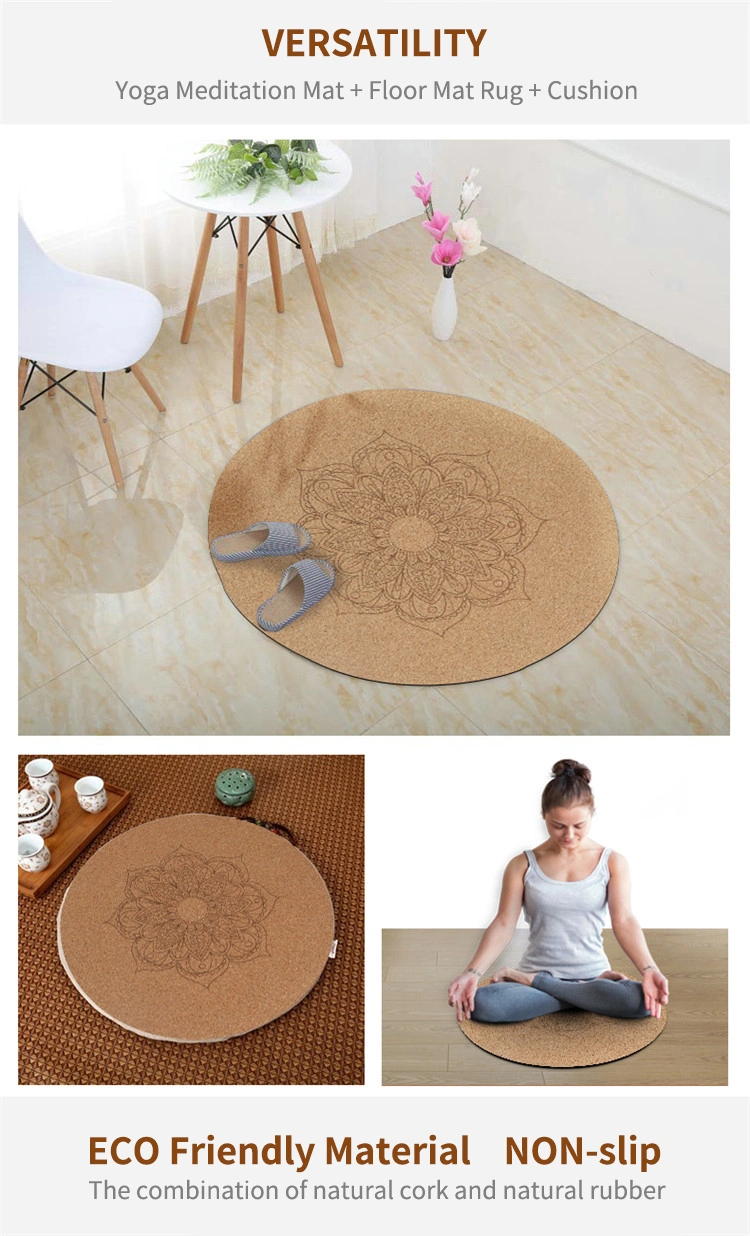 Factory 60*60*0.3cm Custom Printed Natural Cork Rubber Round Meditation Printed Yoga Mat