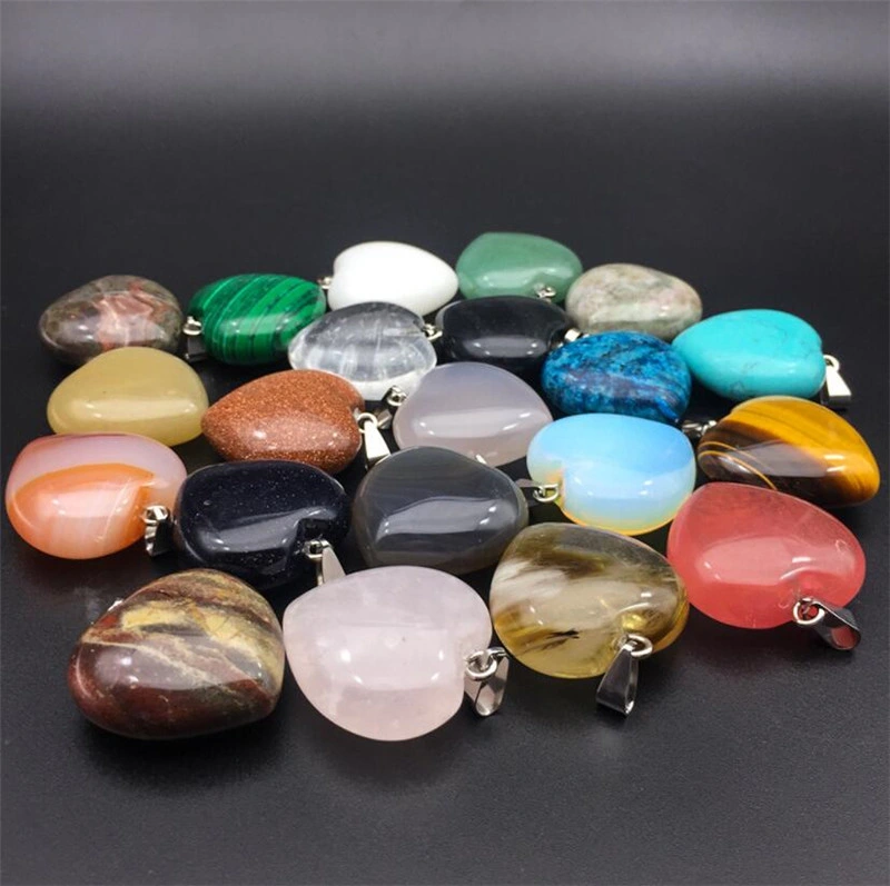 Fashion Heart Shaped Stone Pendants Crystal Chakra Beads for DIY Necklace Earring Keyring Jewelry