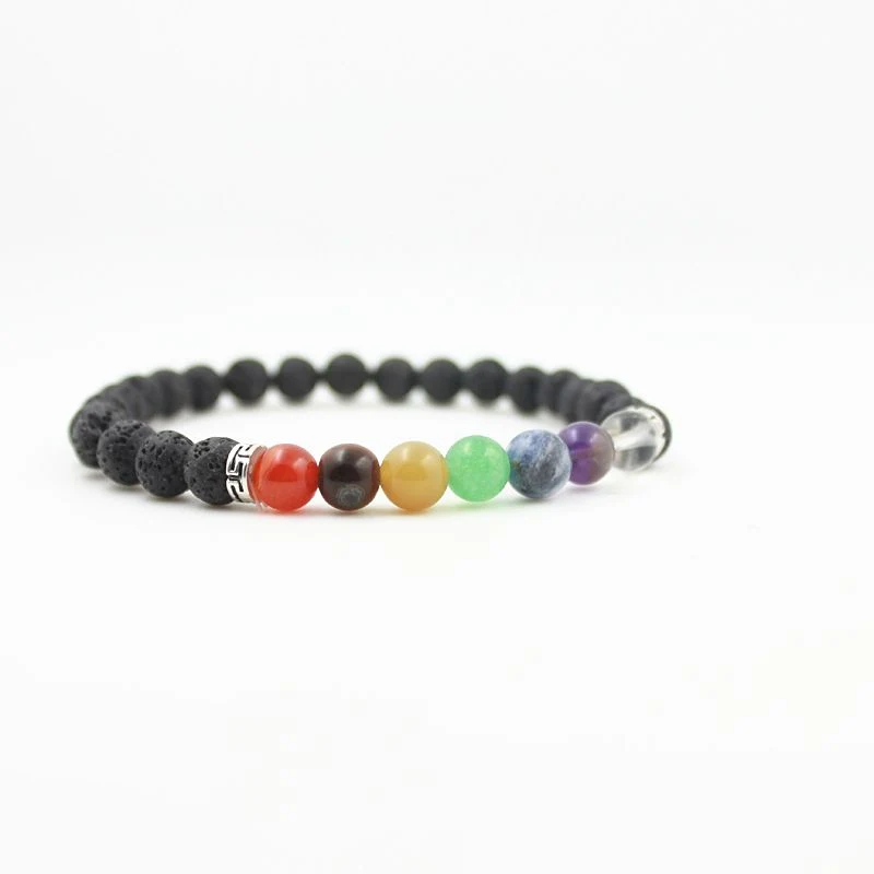 Handmade Yoga Inspirational Bracelet, Natural Lava Stone Essential Oil Diffuser 7 Chakra Bead Bracelet