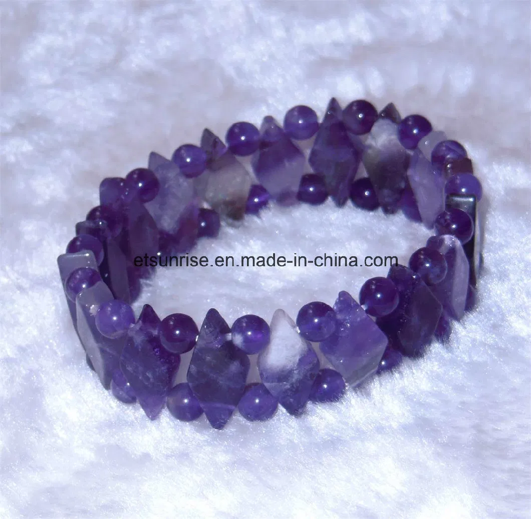 Semi Precious Stone Natural Crystal Amethyst Gemstone Chakra Diamond Bracelet