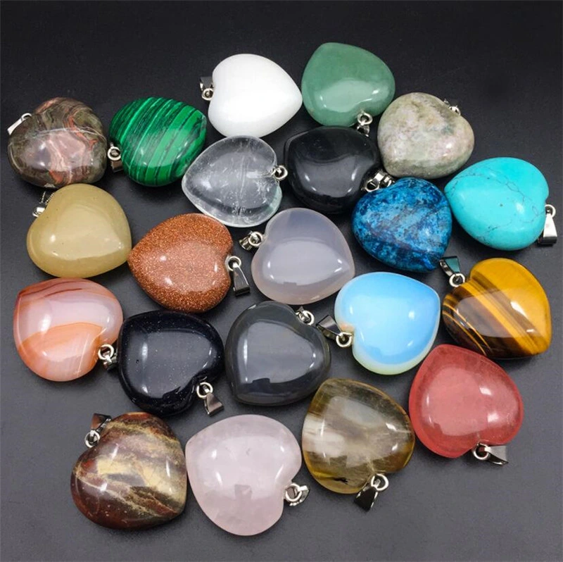 Fashion Heart Shaped Stone Pendants Crystal Chakra Beads for DIY Necklace Earring Keyring Jewelry