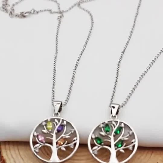 Luxuriöse bunte Chakra-Baum des Lebens-Halskette aus 925er-Sterlingsilber mit CZ-Anhänger