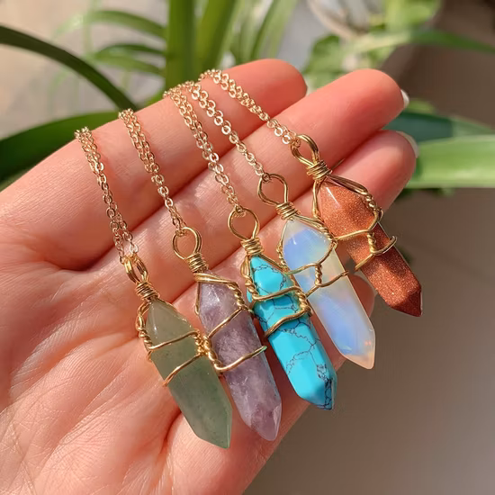 Natürliche Stein Anhänger Wire Wrap Kristall Halskette Sechseckige Kugel Amethysten Rosa Quarz Pendulo Pendel Chakra Halskette Schmuck