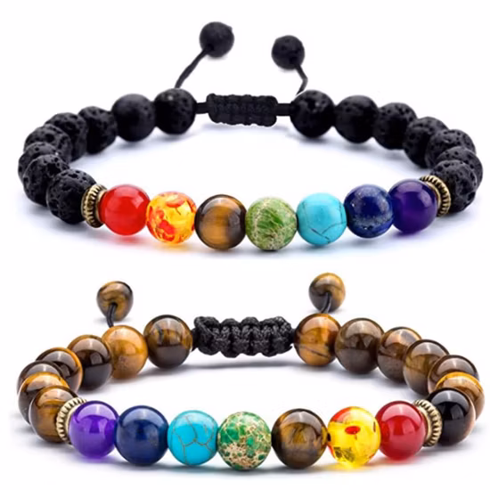 Lavagestein, 7 Chakren, Kristalle und Heilsteine, 8 mm, Yoga-Perlen-Chakra-Armbänder für Frauen