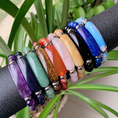 Naturstein-Armband, Achate, Lapis, Fluorit, Amethyste, rechteckiger Bar-Charm, rosa Quarz, lila Kristall-Armband, Heilchakra